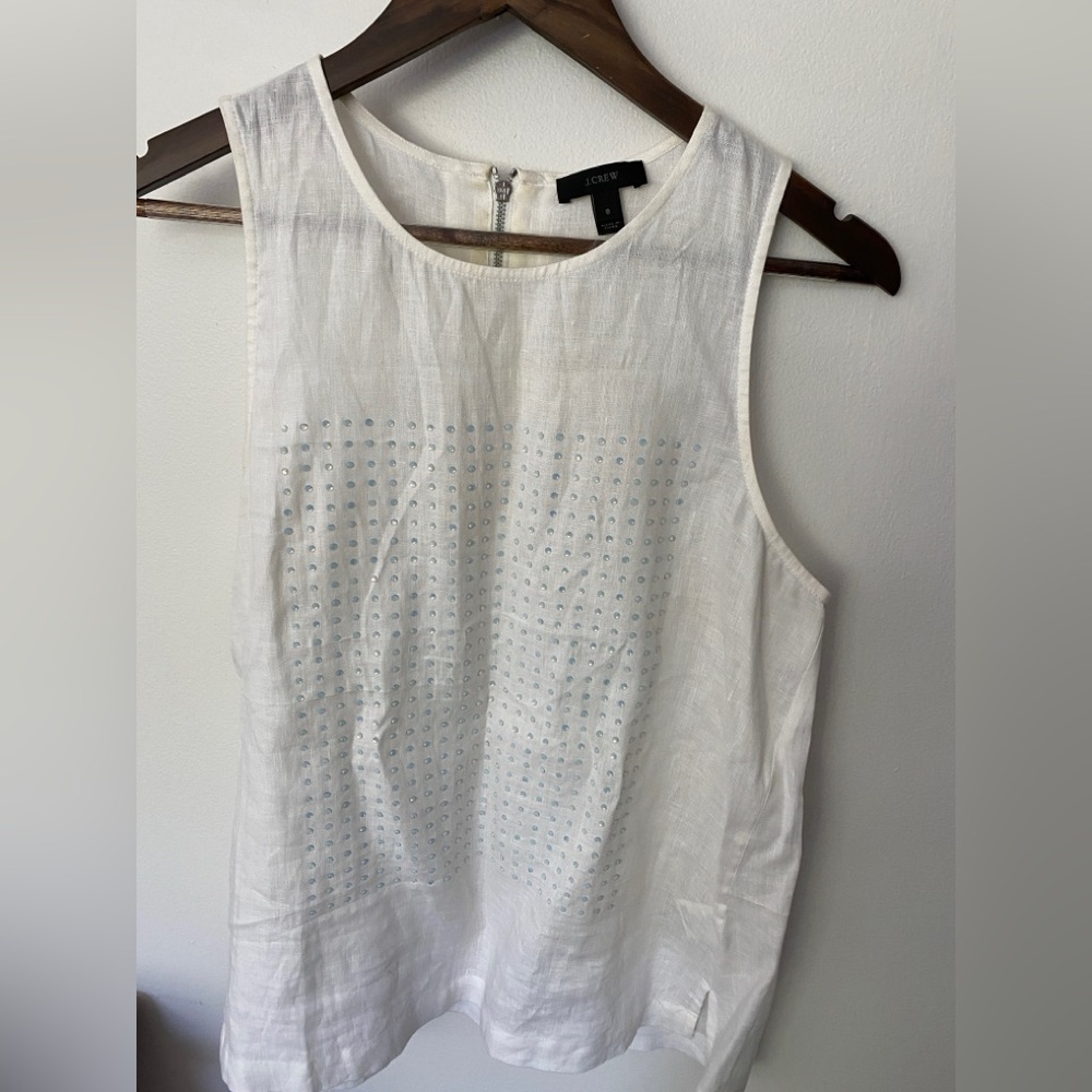 J. Crew Linen Top with Iridescent Rhinestones